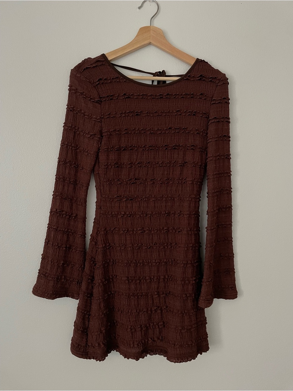 SHEIN Brown Textured Long-Sleeve Mini Dress